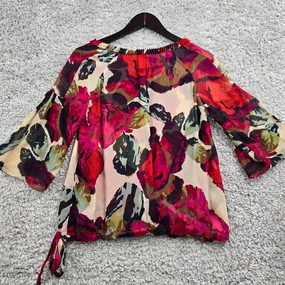 Diane von Furstenberg Top Womens 4‎ Colorful Slik 3/4 Sleeve Flare Art to Wear - Picture 6 of 11